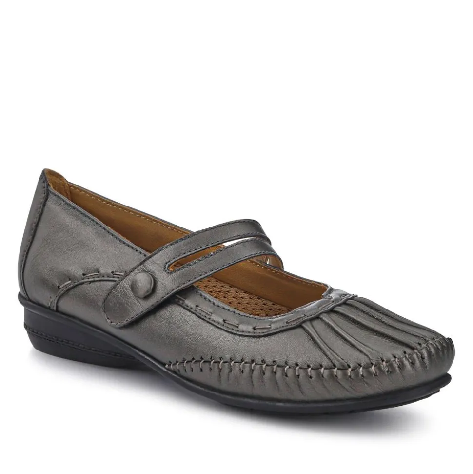 Leather Extra-Cushioned Mary Janes - Pewter