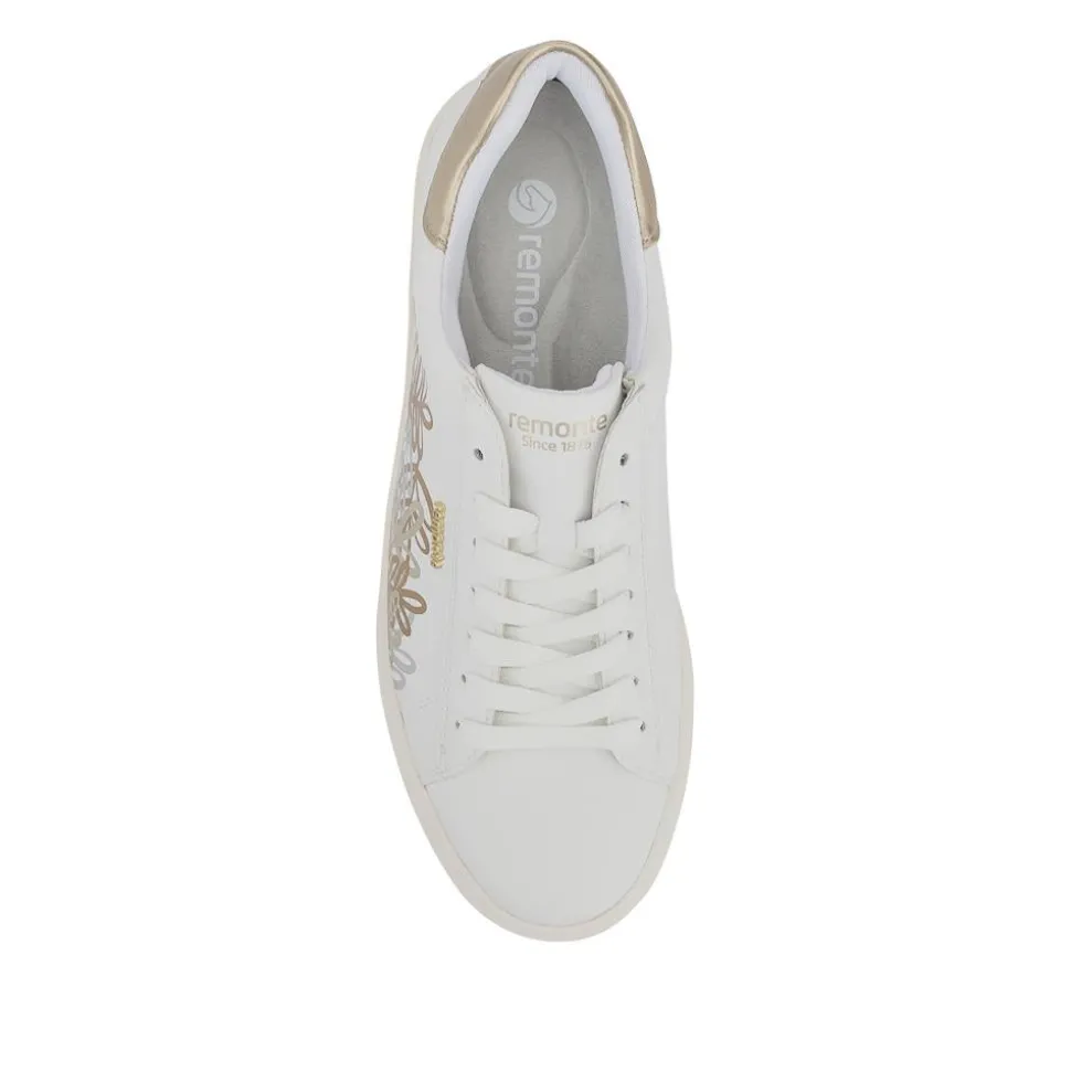 Leather Floral Patterned Trainers - White Metallic