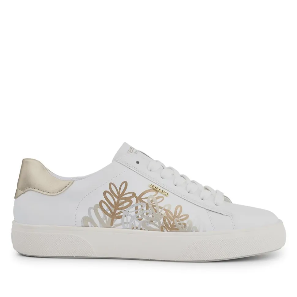 Leather Floral Patterned Trainers - White Metallic