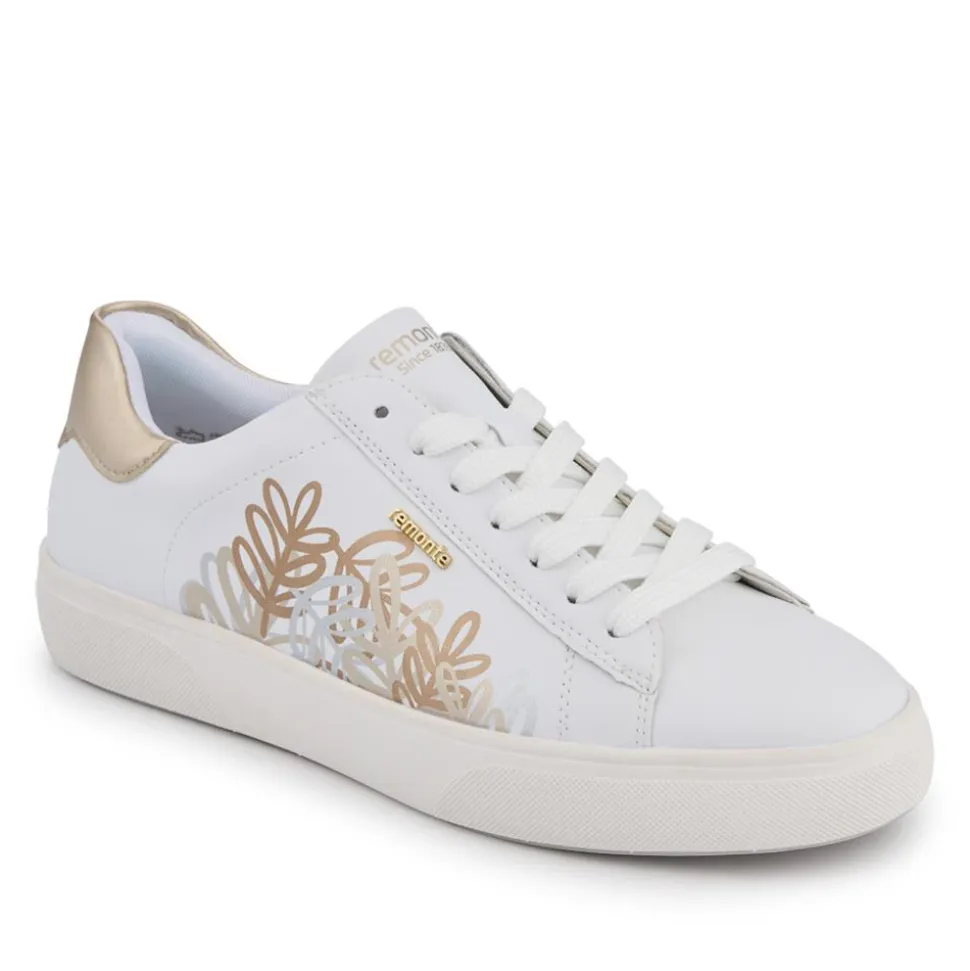 Leather Floral Patterned Trainers - White Metallic