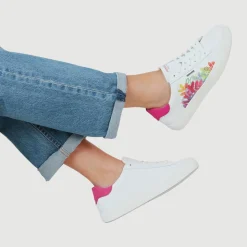 Leather Floral Patterned Trainers - White Multi