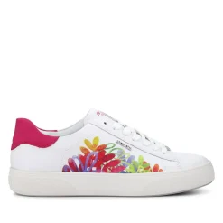 Leather Floral Patterned Trainers - White Multi