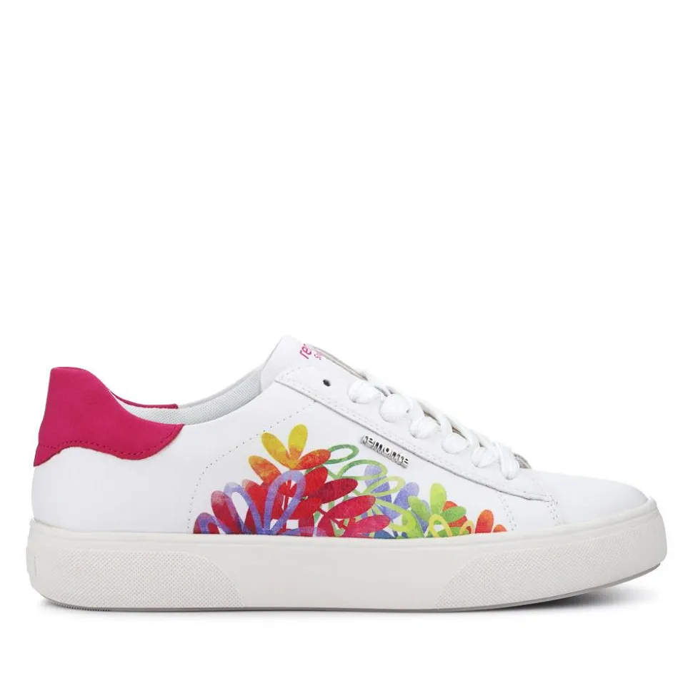 Leather Floral Patterned Trainers - White Multi