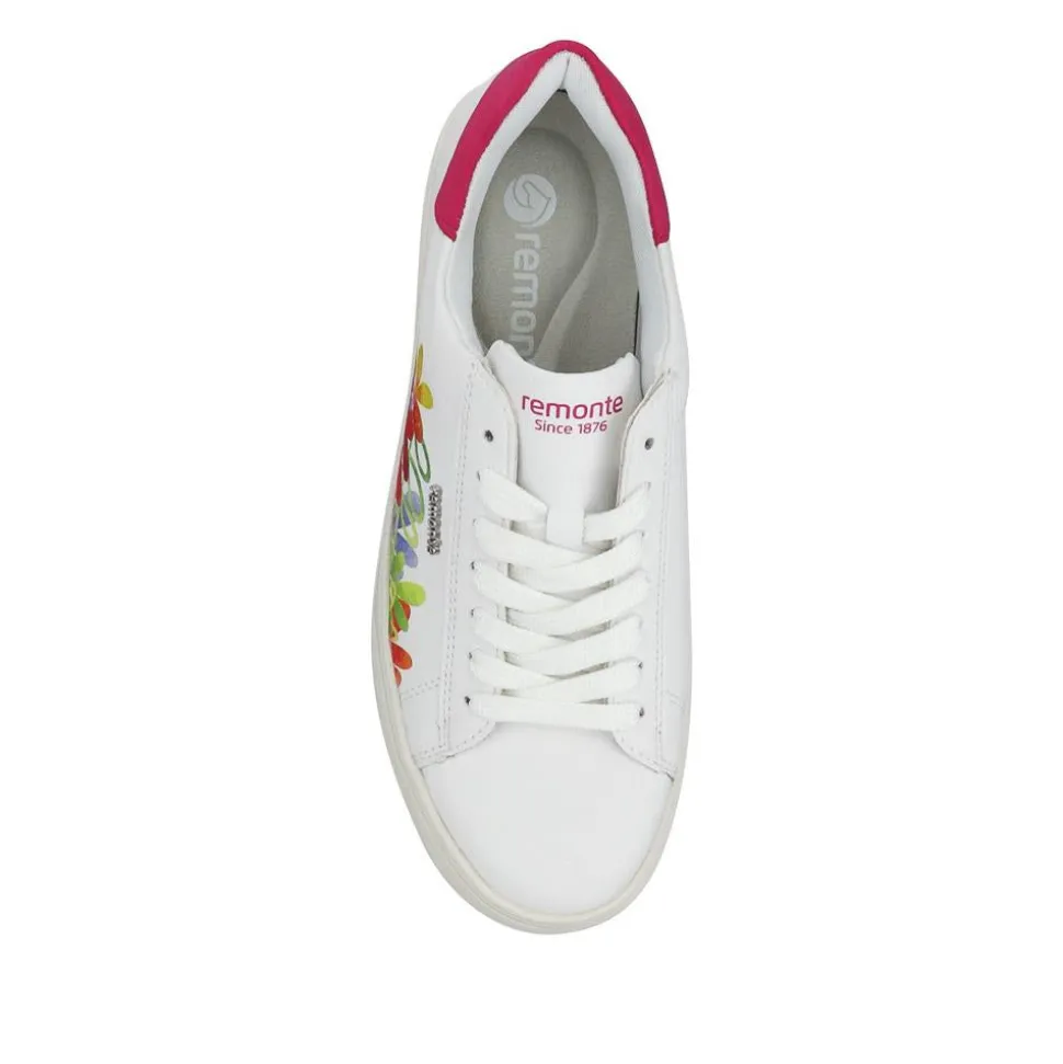 Leather Floral Patterned Trainers - White Multi