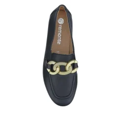 Leather Heeled Loafers - Navy