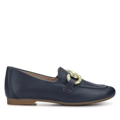 Leather Heeled Loafers - Navy