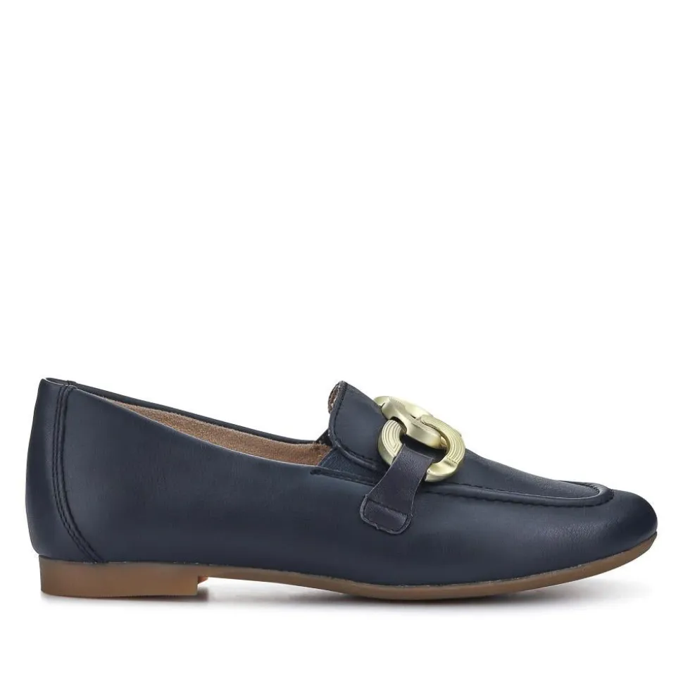 Leather Heeled Loafers - Navy