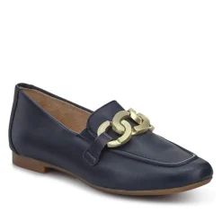 Leather Heeled Loafers - Navy