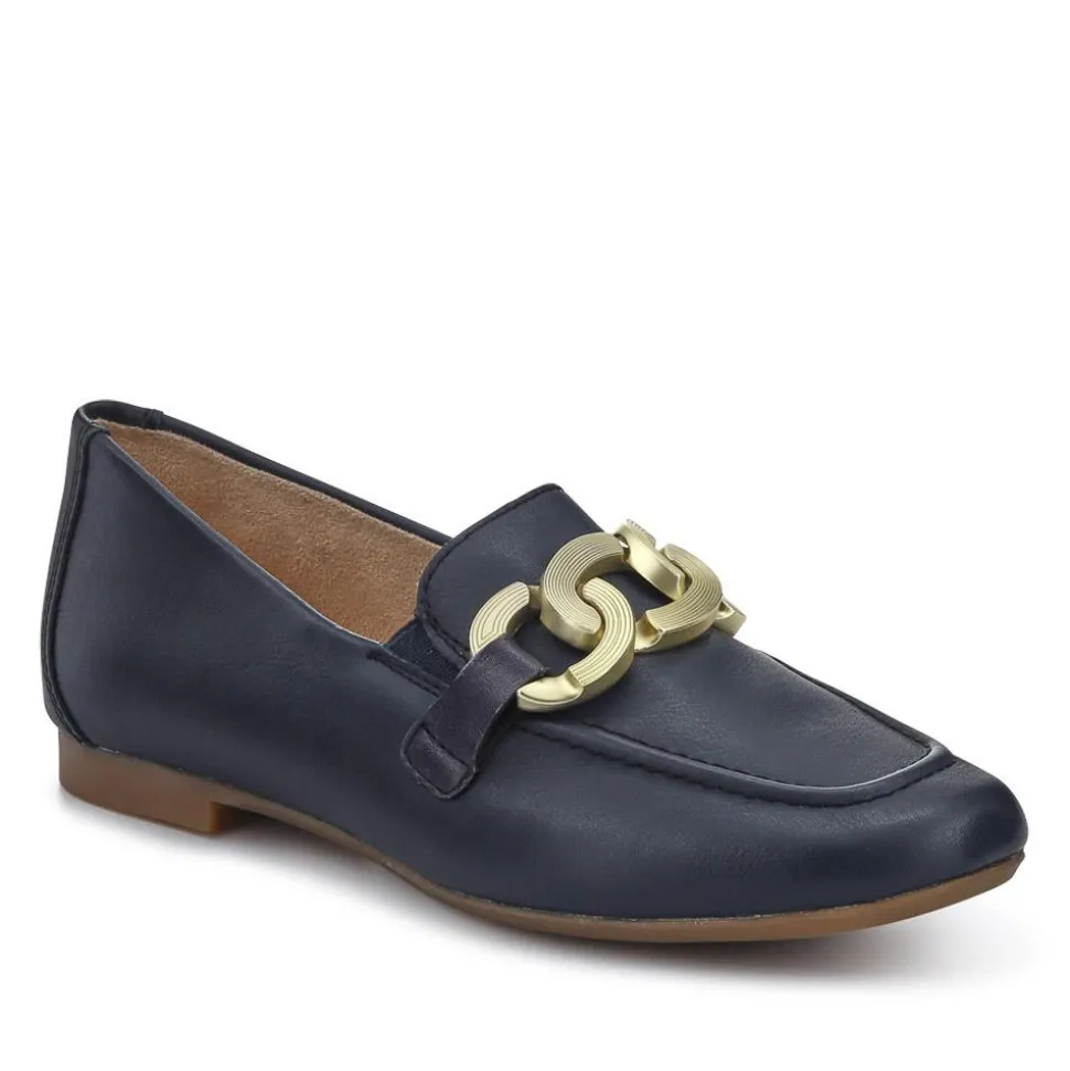 Leather Heeled Loafers - Navy