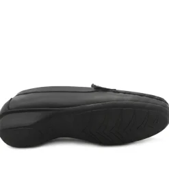 Leather Heeled Moccasins with Woven Detail - Black