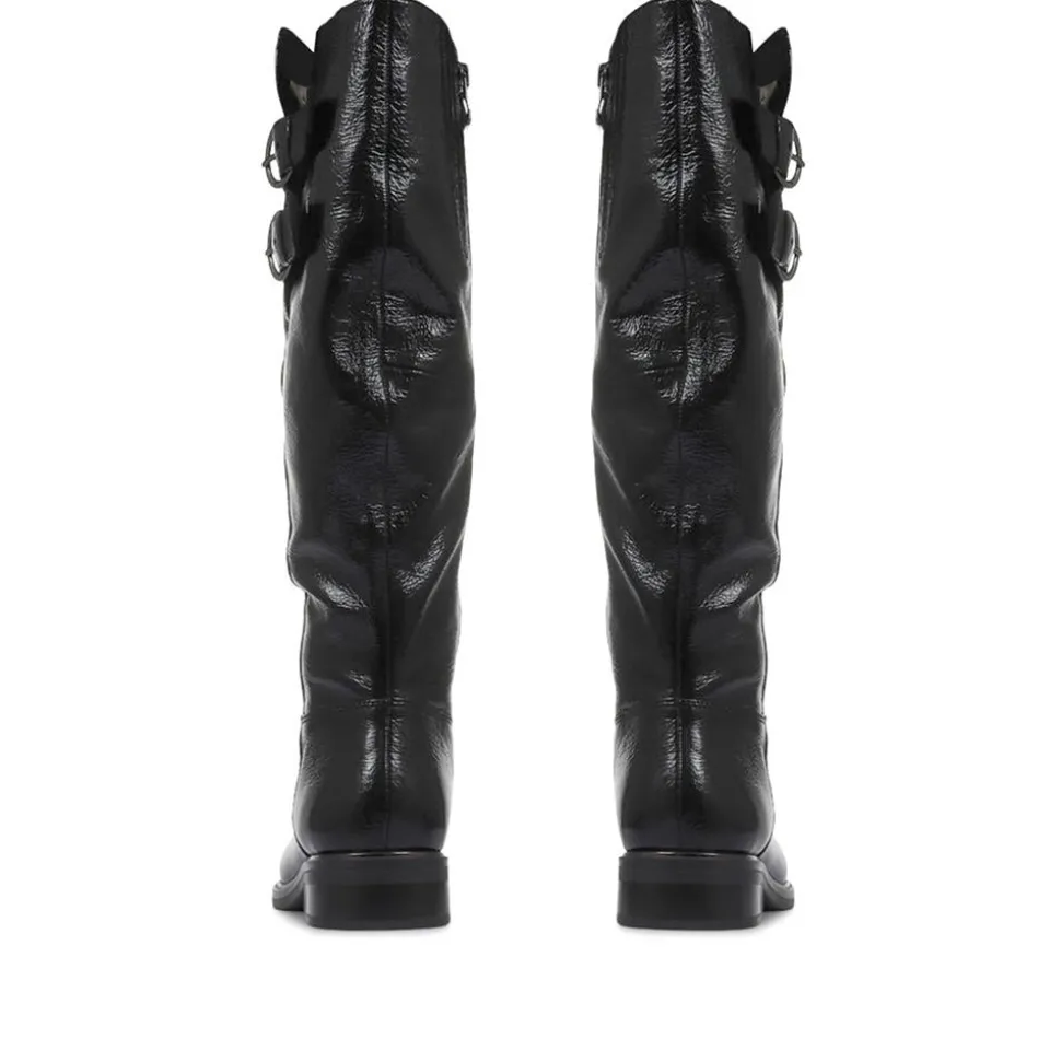 Leather Knee High Boot - Black