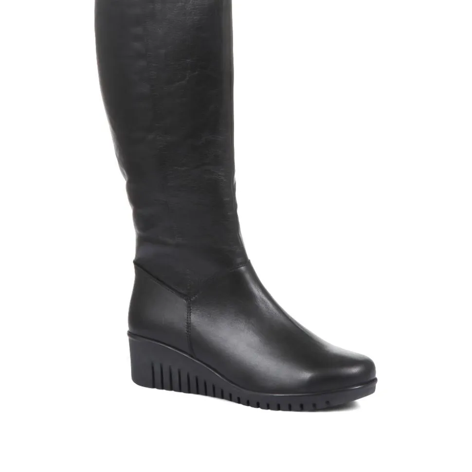 Leather Knee-High Boots - Black