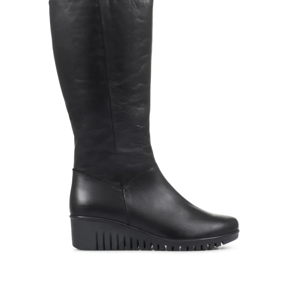 Leather Knee-High Boots - Black