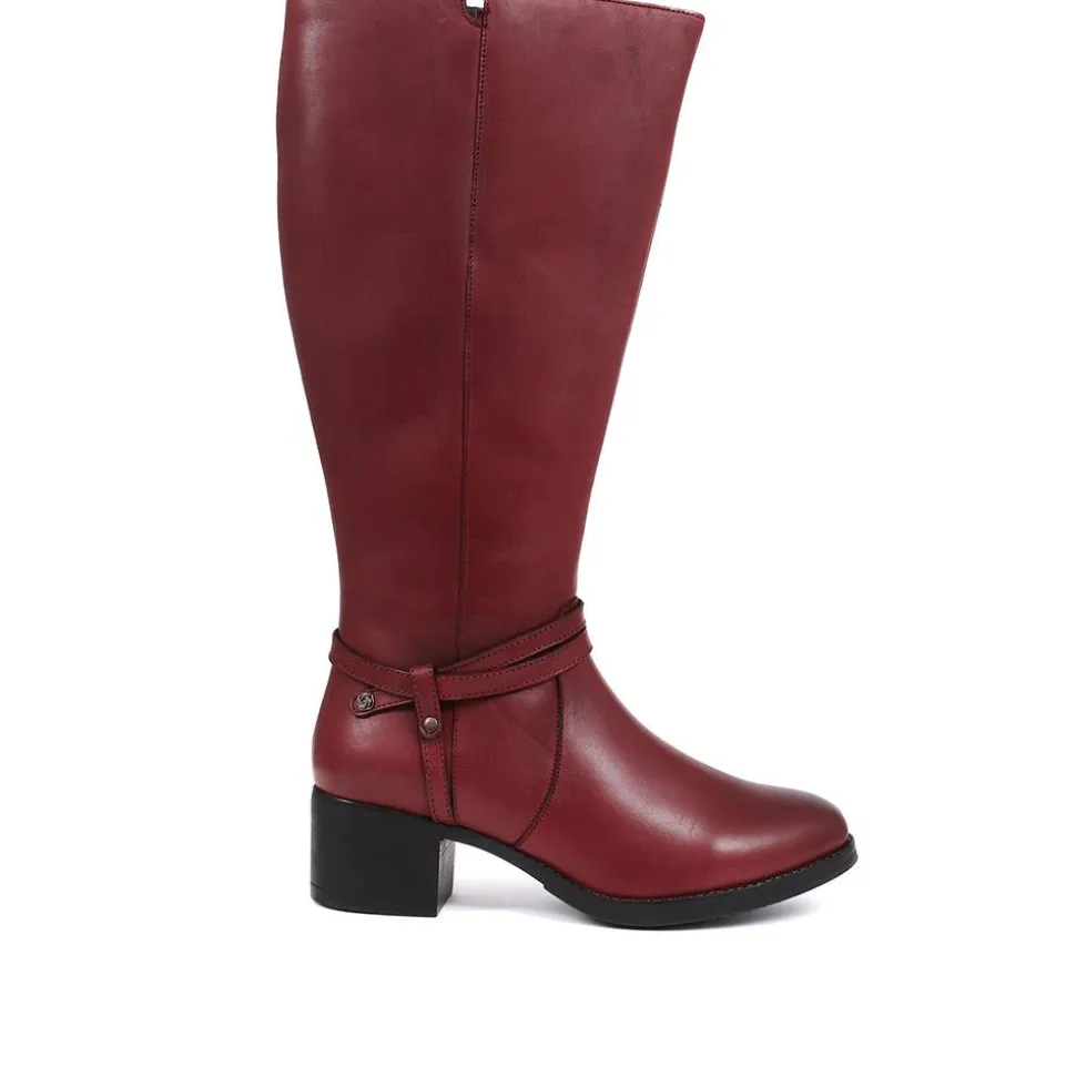 Leather Knee High Boots - Burgundy