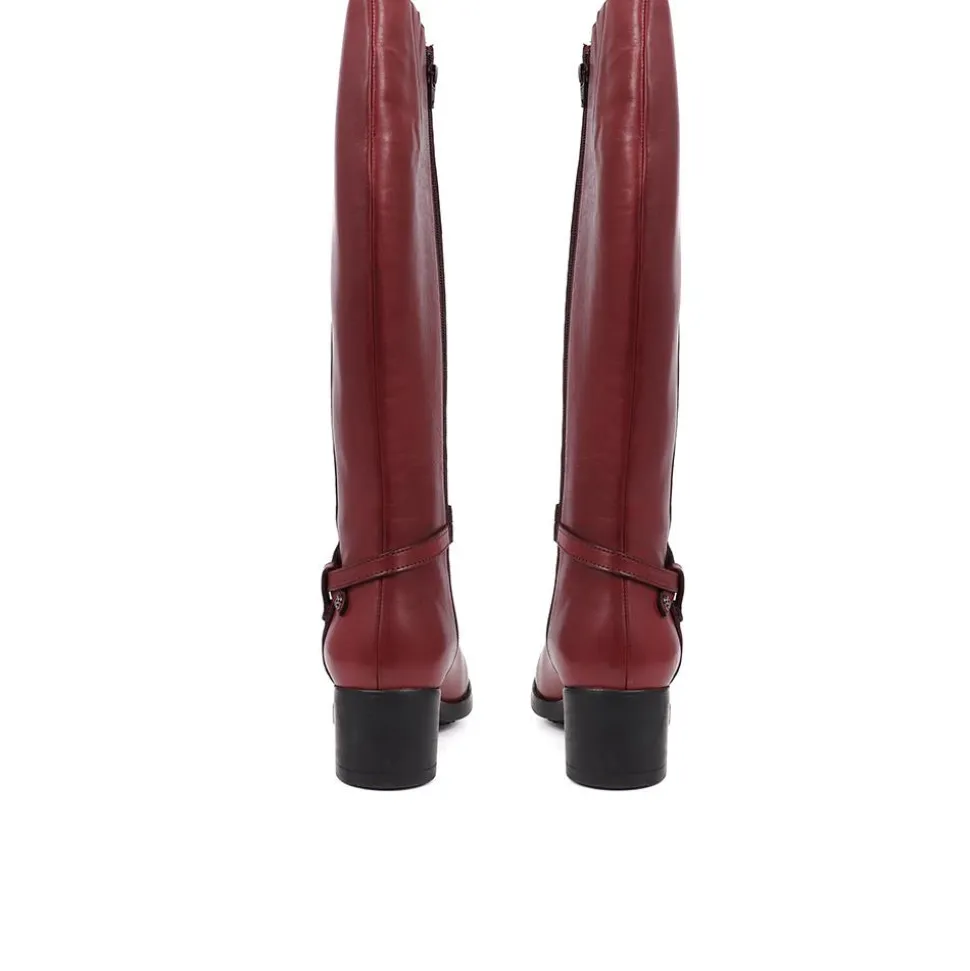 Leather Knee High Boots - Burgundy