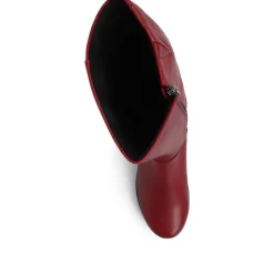 Leather Knee-High Boots - Burgundy
