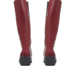 Leather Knee-High Boots - Burgundy