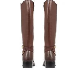 Leather Knee High Boots - Cognac