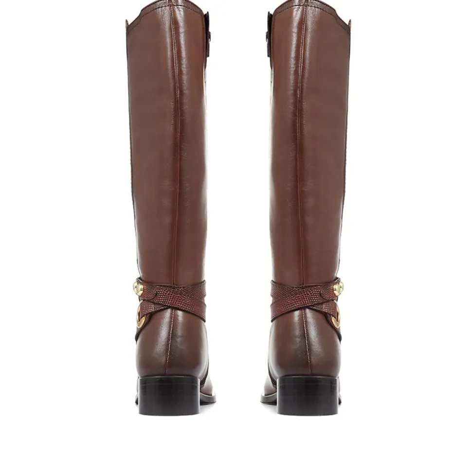 Leather Knee High Boots - Cognac