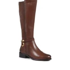 Leather Knee High Boots - Cognac