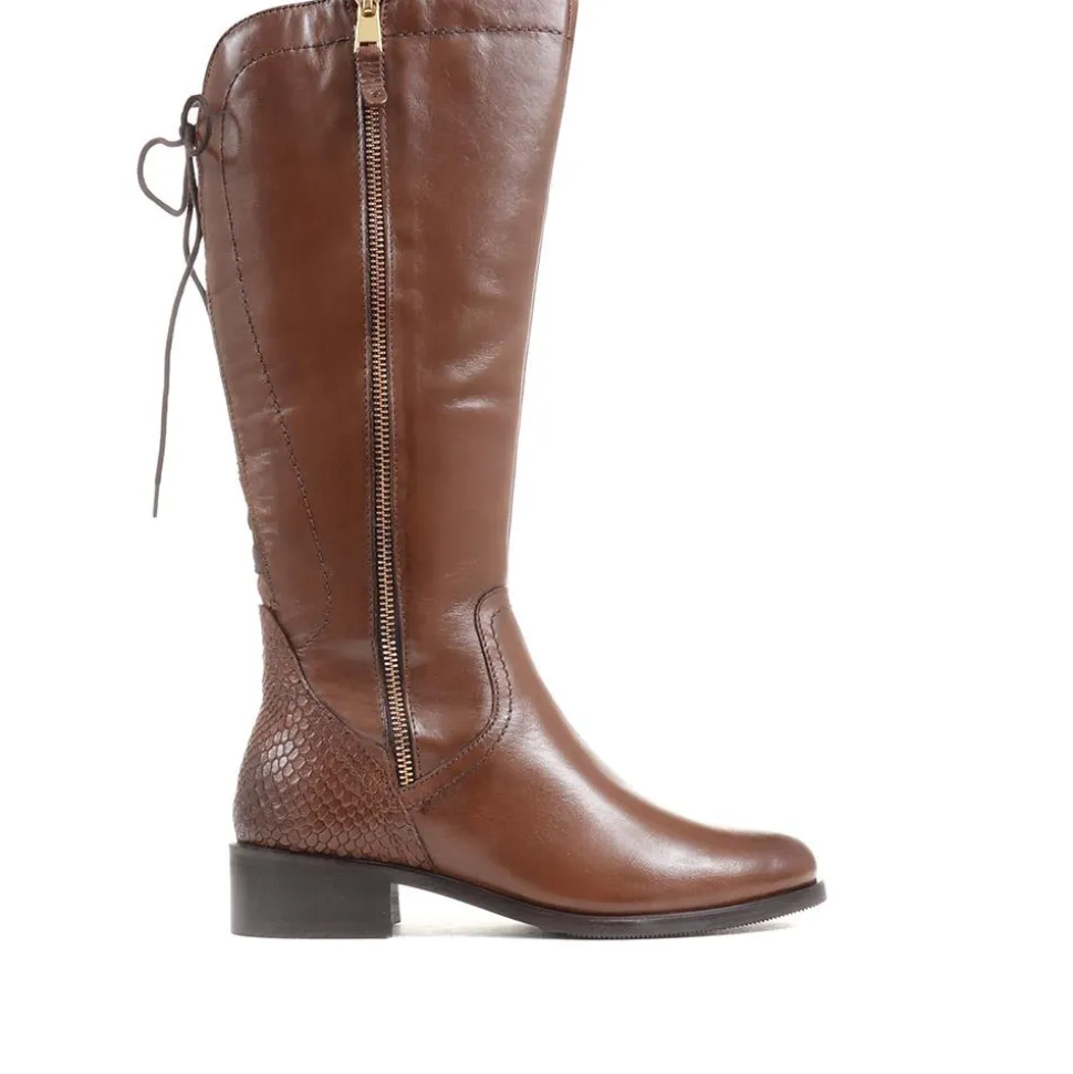 Leather Knee High Boots - Cognac