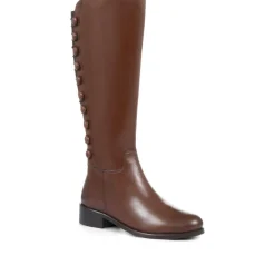 Leather Knee High Boots - Cognac