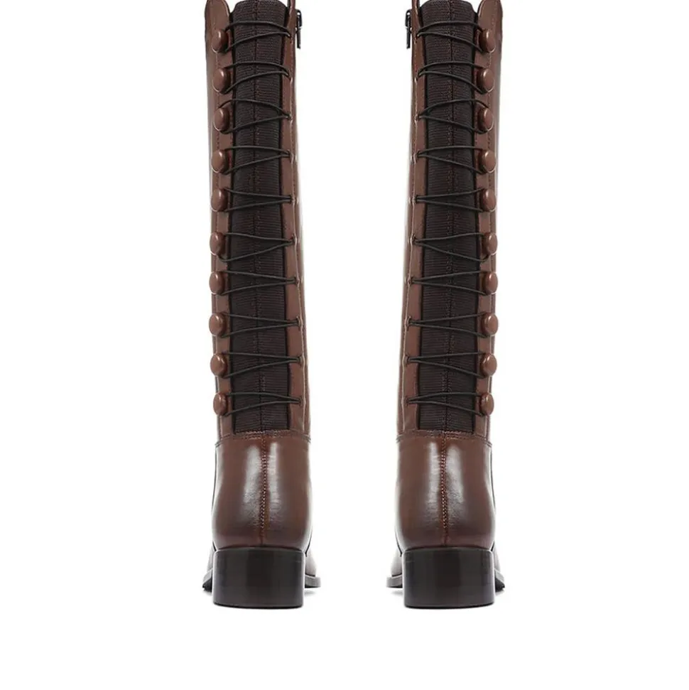 Leather Knee High Boots - Cognac
