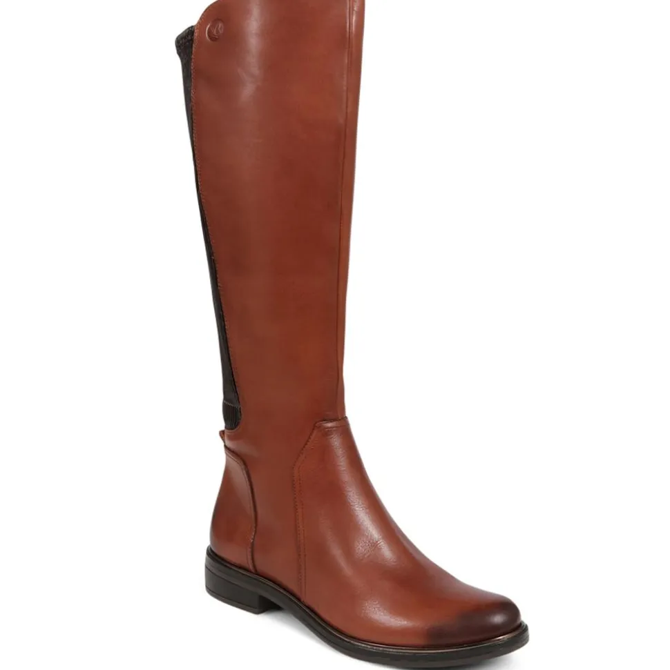 Leather Knee High Boots - Cognac