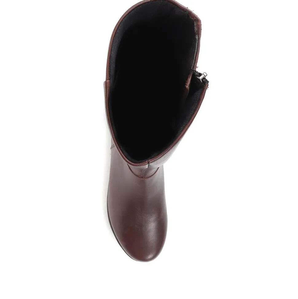 Leather Knee-High Boots - Dark Brown