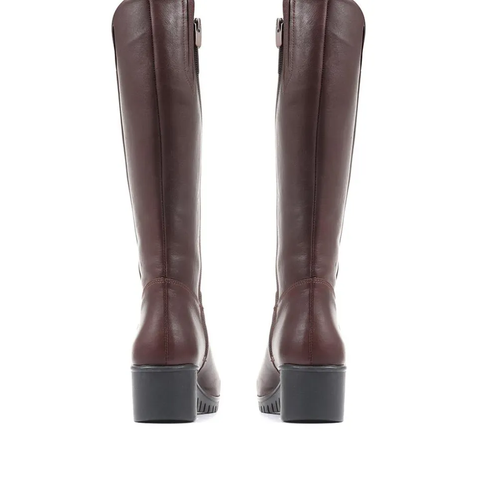 Leather Knee-High Boots - Dark Brown