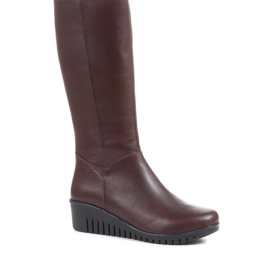 Leather Knee-High Boots - Dark Brown