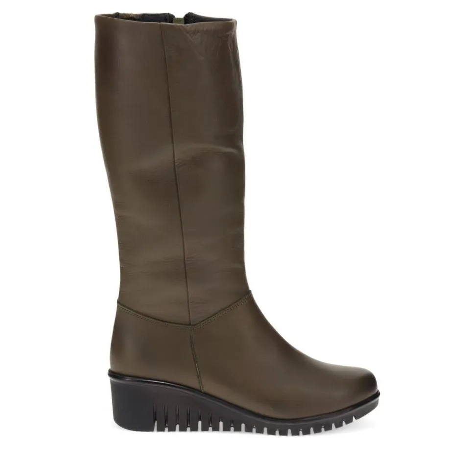 Leather Knee-High Boots - Khaki