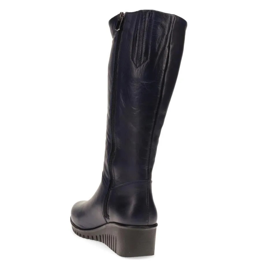 Leather Knee-High Boots - Navy