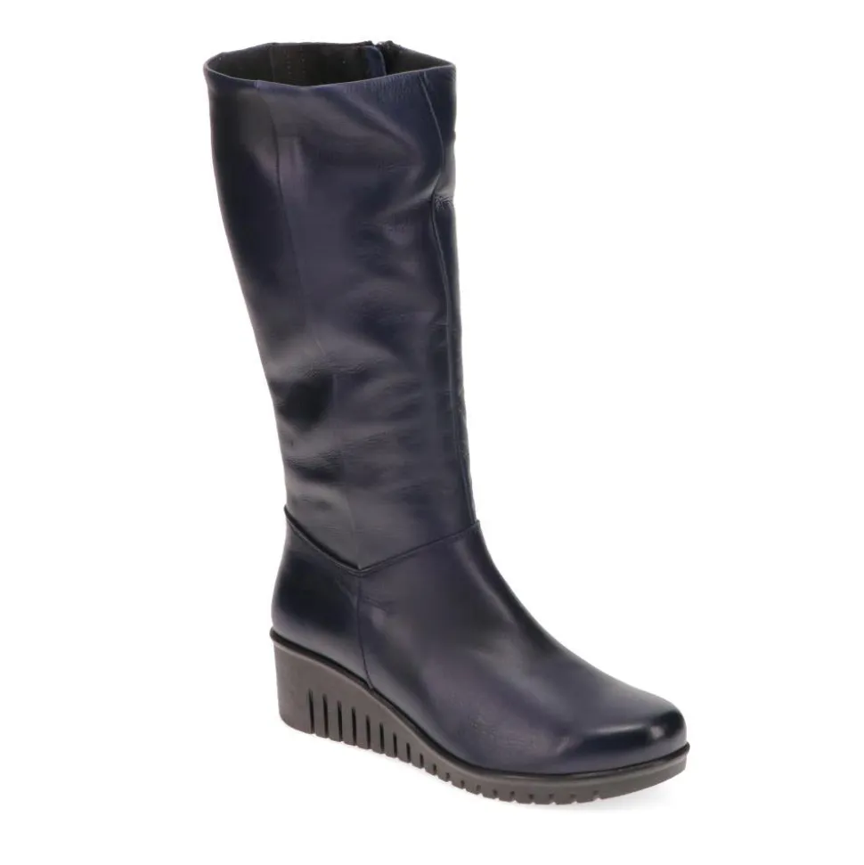Leather Knee-High Boots - Navy