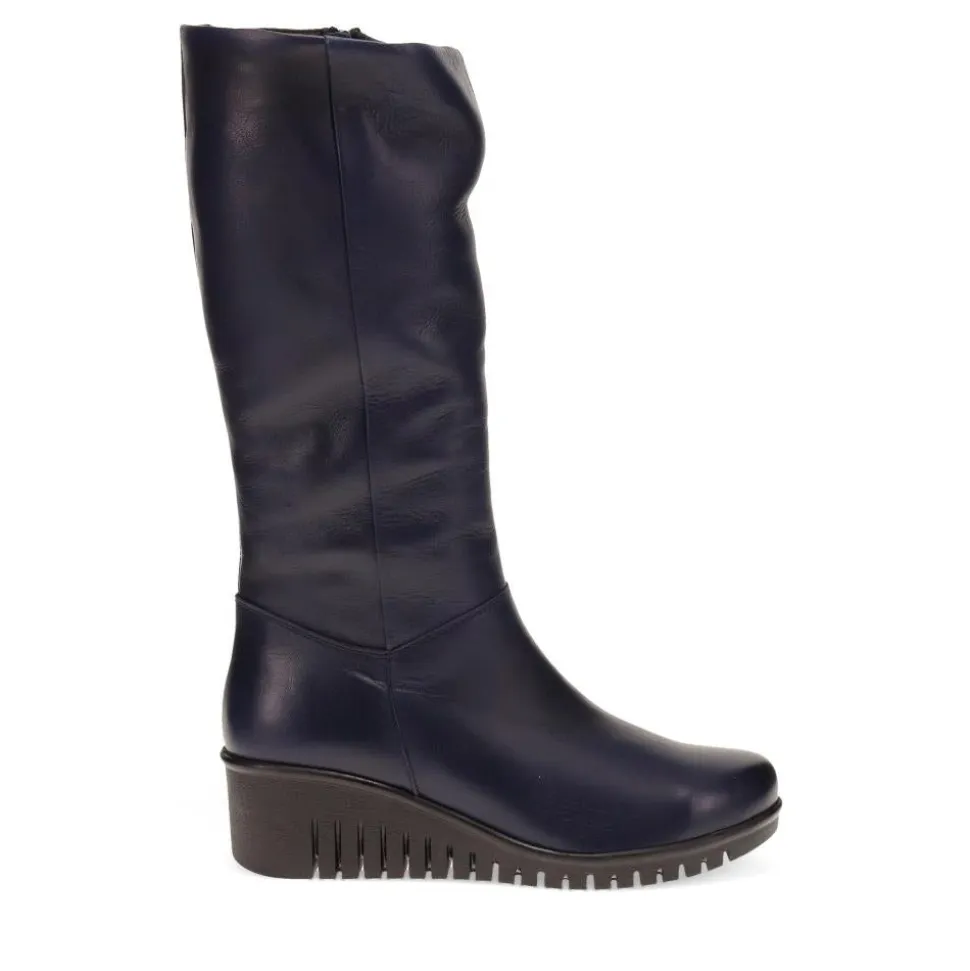 Leather Knee-High Boots - Navy