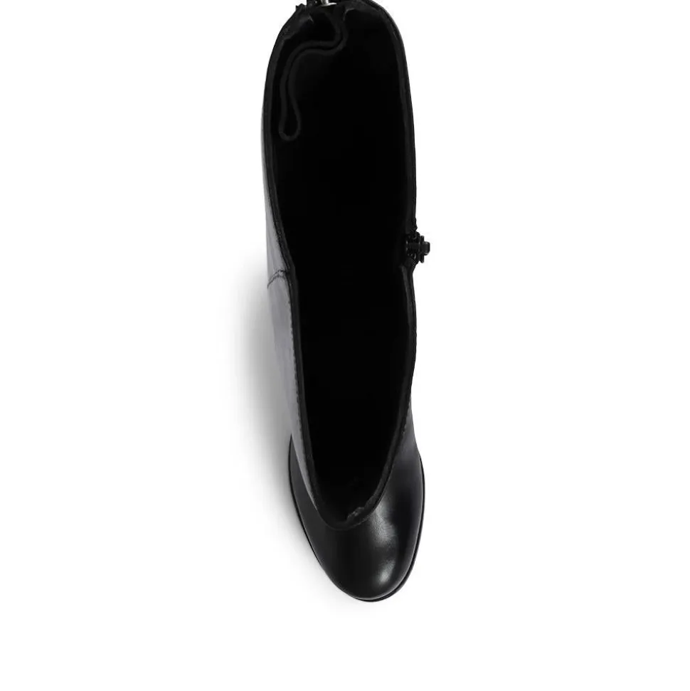 Leather Knee High Boots with Extra Wide Calf - Black