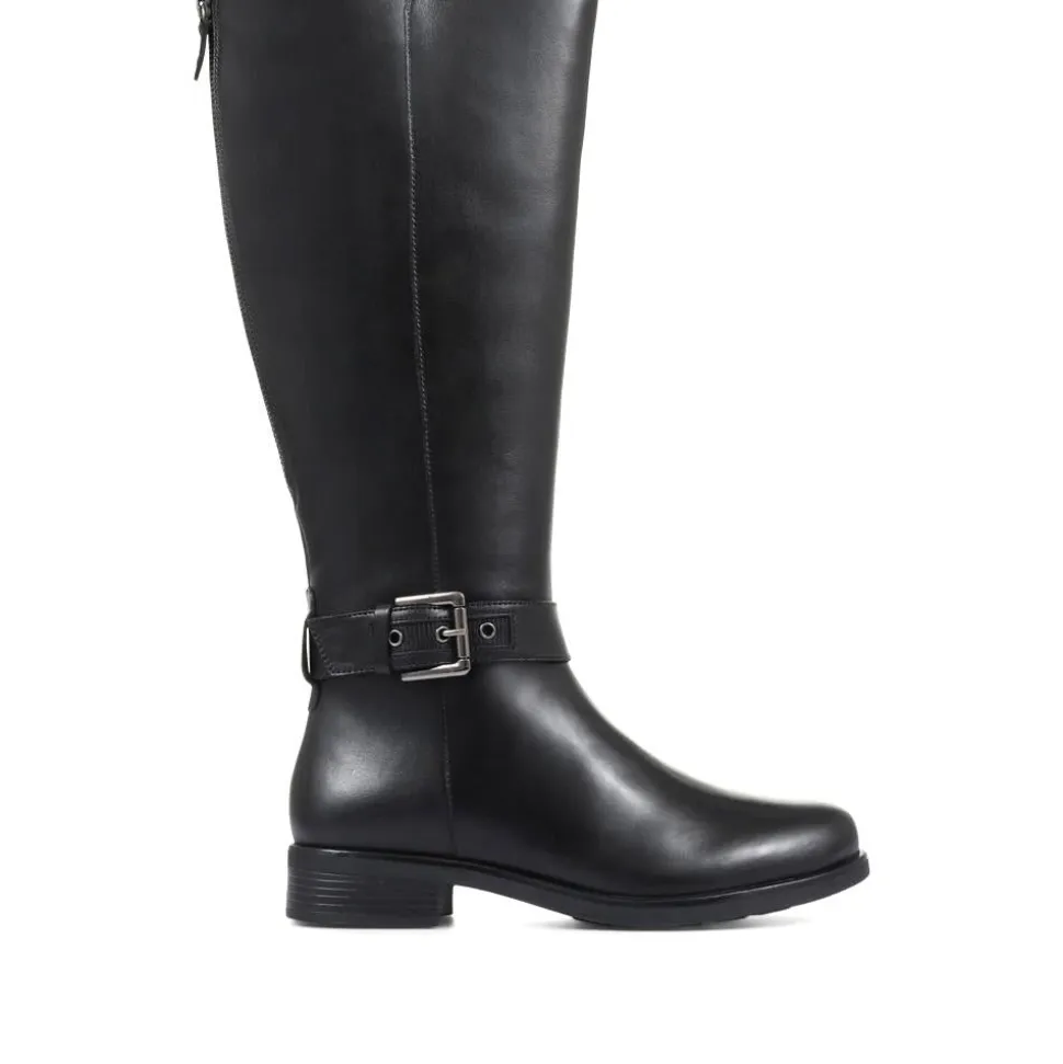 Leather Knee High Boots with Extra Wide Calf - Black