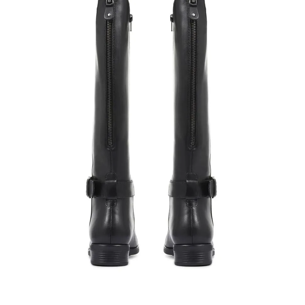 Leather Knee High Boots with Extra Wide Calf - Black