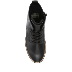 Leather Lace-Up Ankle Boots - Black