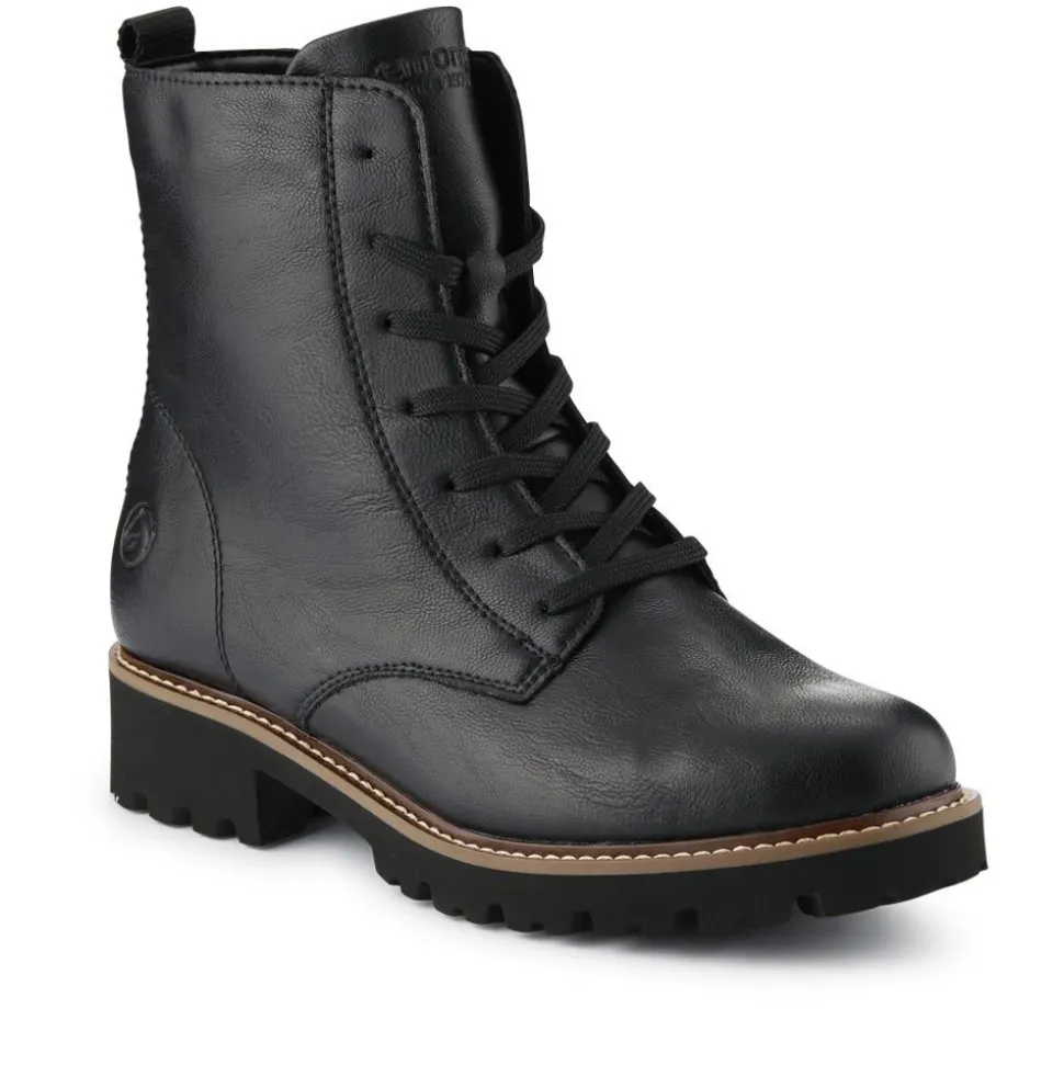 Leather Lace-Up Ankle Boots - Black