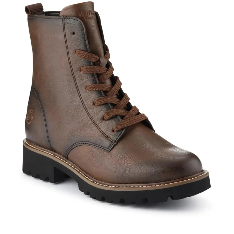 Leather Lace-Up Ankle Boots - Brown