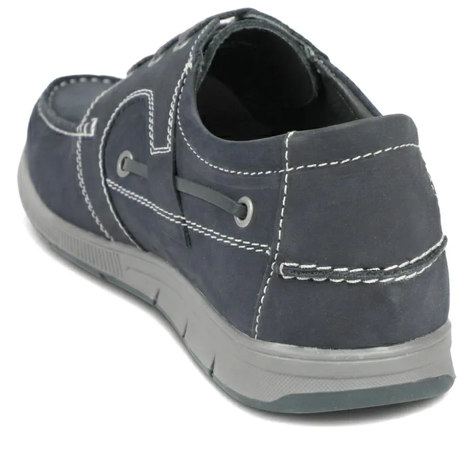 Leather Lace Up Boat Shoes - Navy