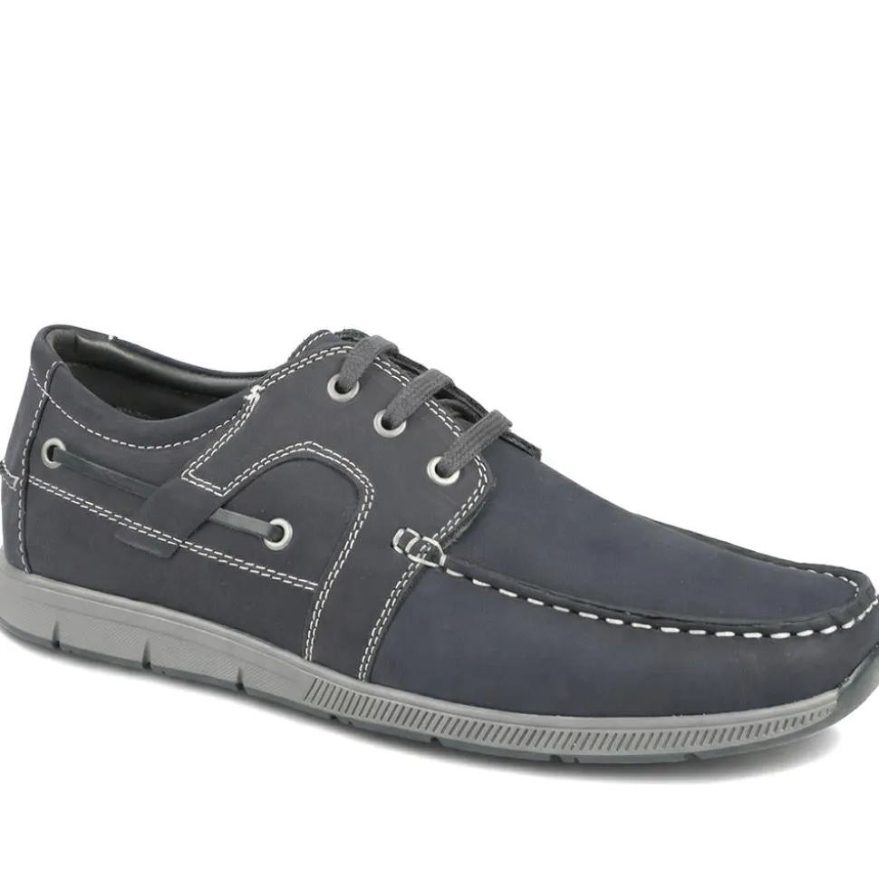 Leather Lace Up Boat Shoes - Navy
