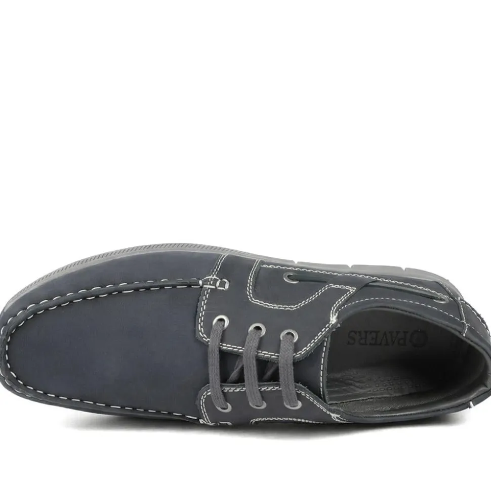 Leather Lace Up Boat Shoes - Navy