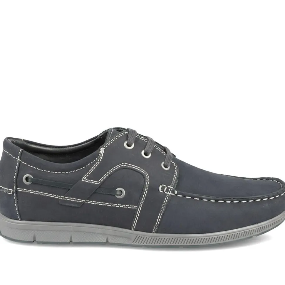 Leather Lace Up Boat Shoes - Navy