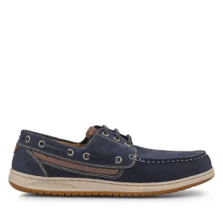 Leather Lace-Up Boat Shoes - Navy