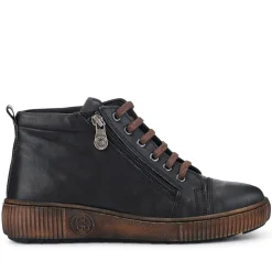 Leather Lace-Up Boots - Black