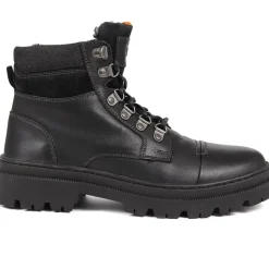 Leather Lace-Up Boots - Black