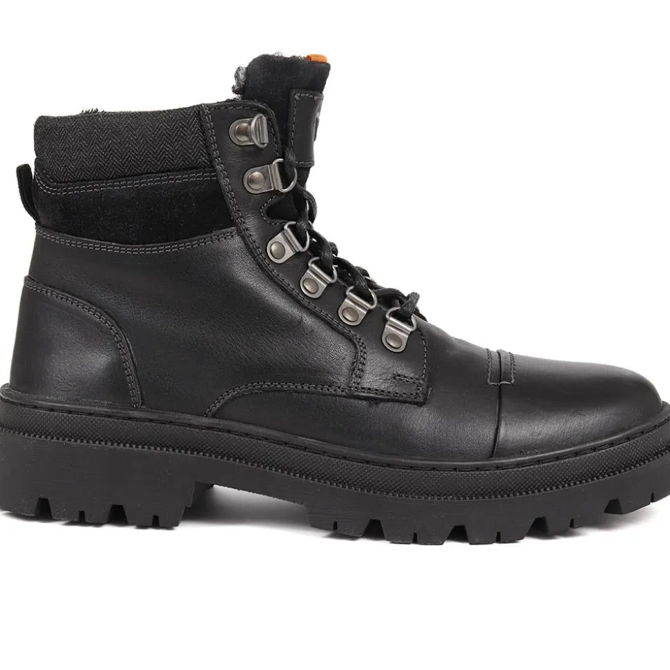 Leather Lace-Up Boots - Black