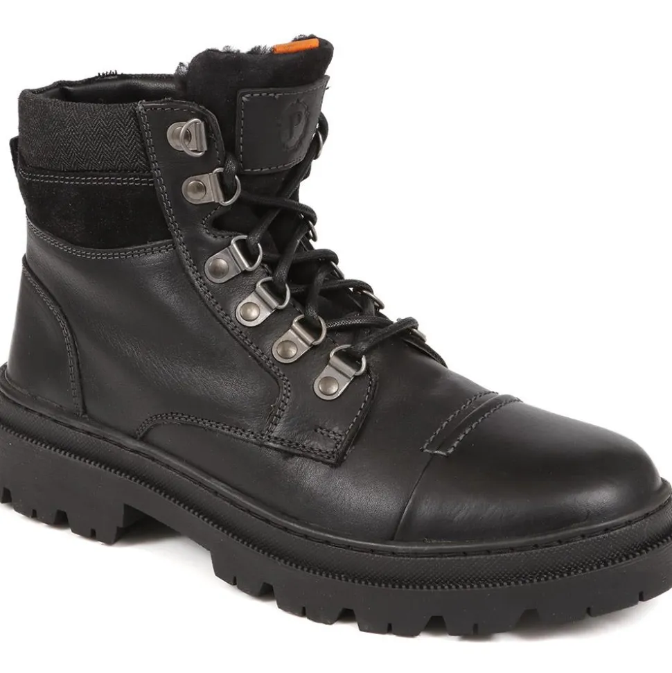 Leather Lace-Up Boots - Black